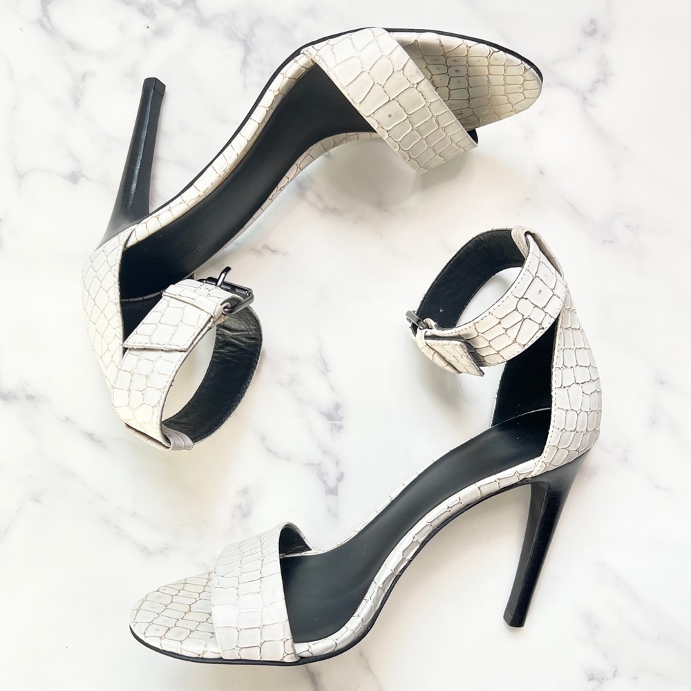 Tibi Italian White Leather Animal Print Open Toe Platform Pumps Size 37 (US 7)